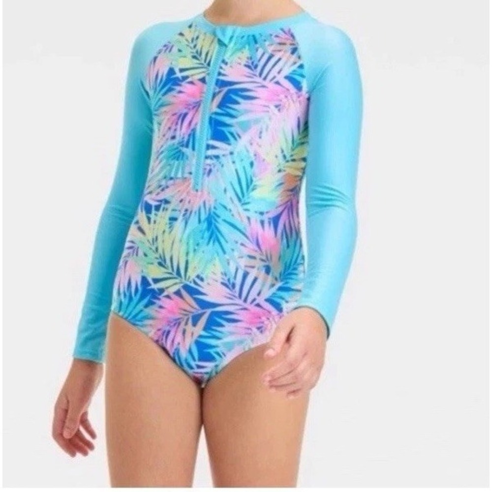 Girls Cat & Jack Swimsuit Rash Guard One Piece UPF 50 XL 14 Plus Target UV